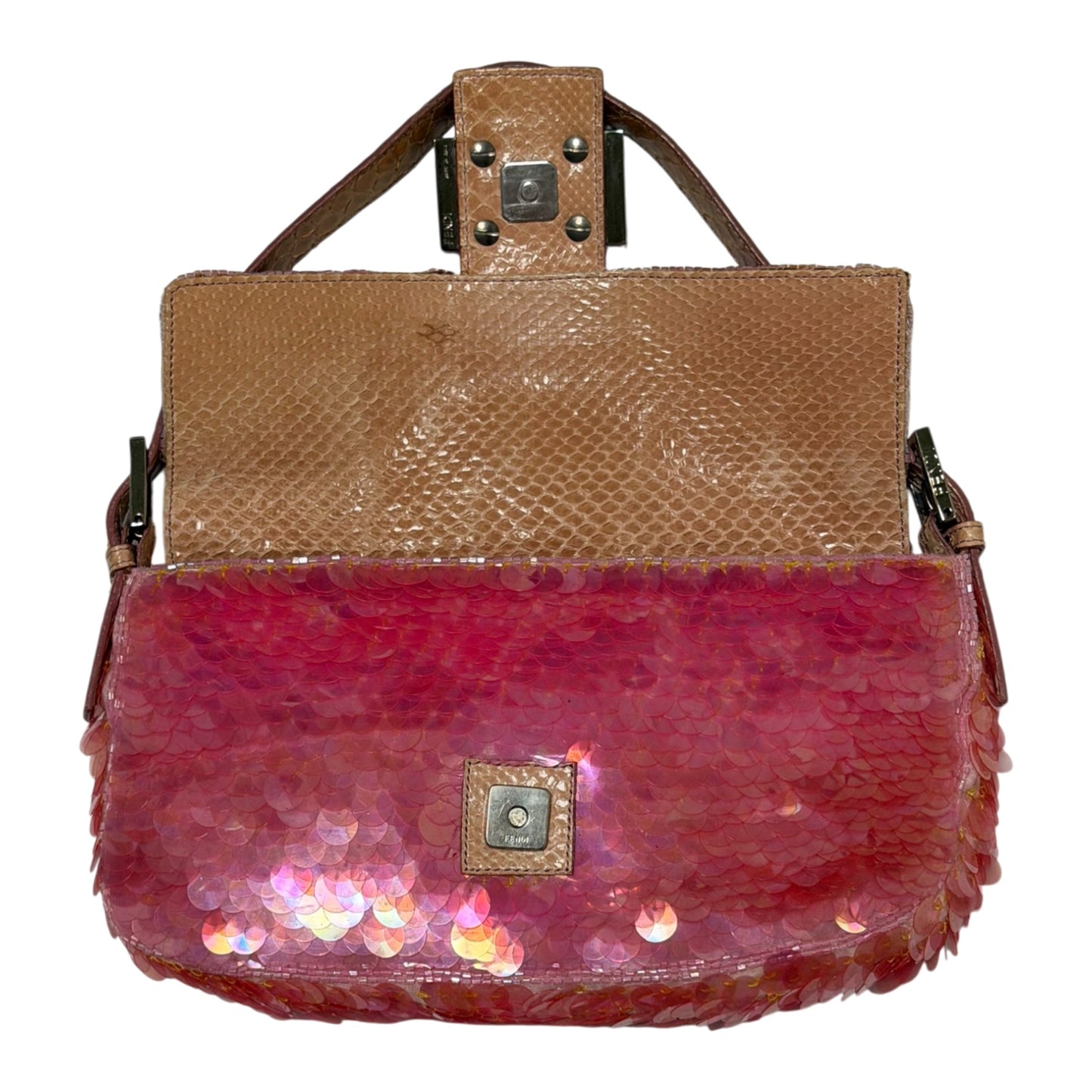 FENDI 1998 Vintage Iridescent Sequin Baguette with Python Trim