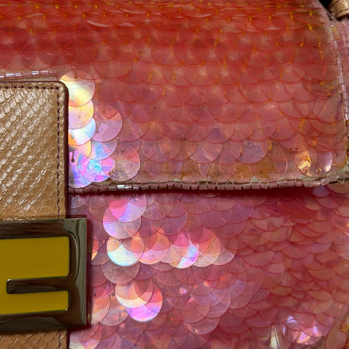 FENDI 1998 Vintage Iridescent Sequin Baguette with Python Trim