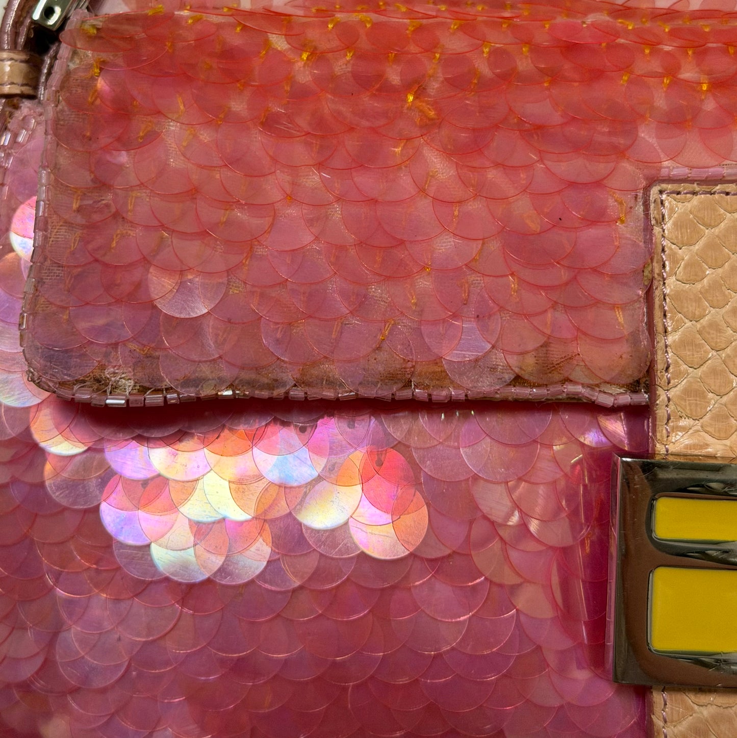 FENDI 1998 Vintage Iridescent Sequin Baguette with Python Trim
