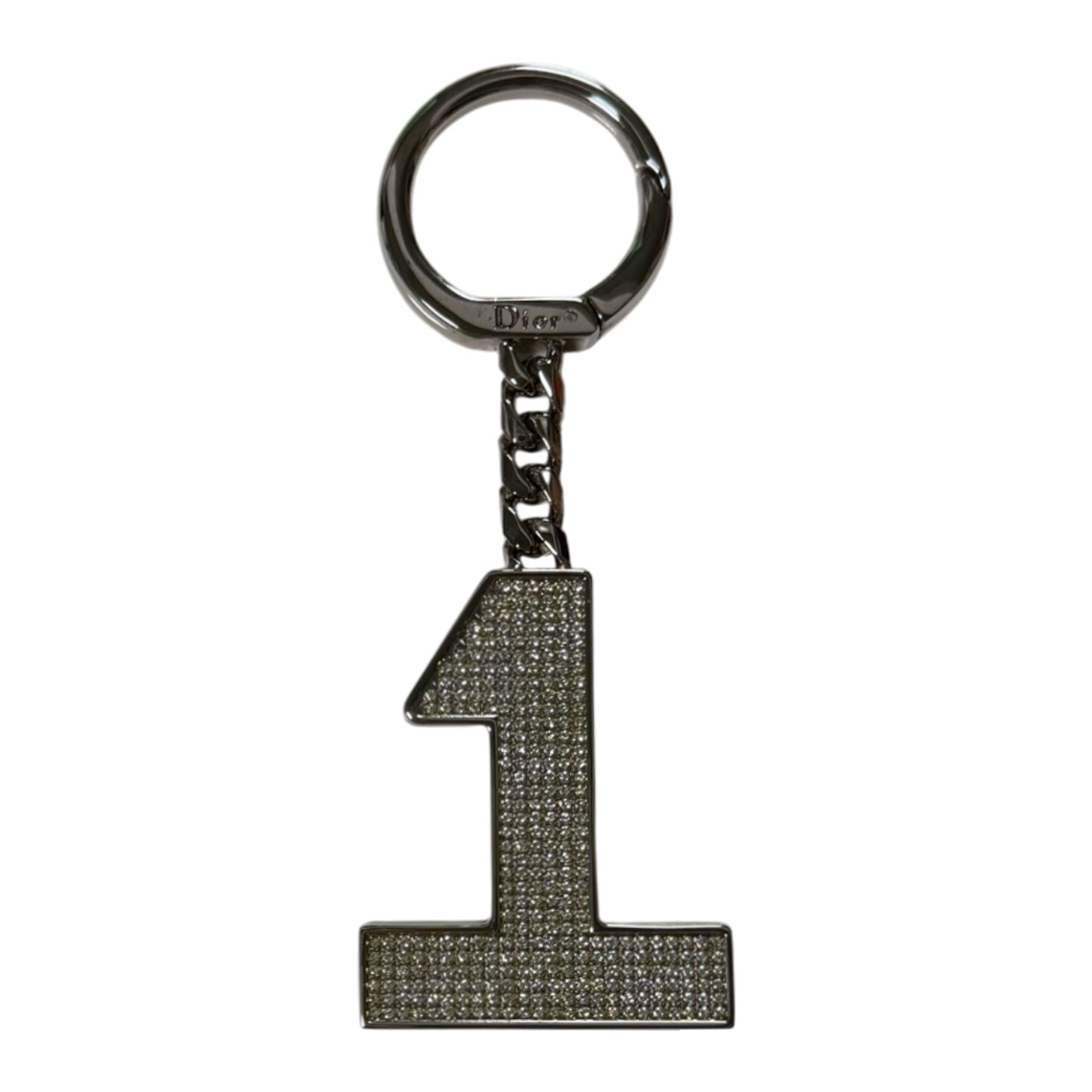 CHRISTIAN DIOR Vintage Crystal Pavé “1” Charm Key Ring