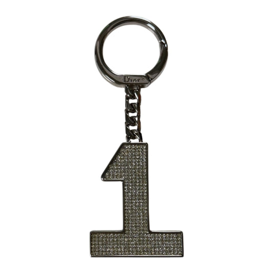 CHRISTIAN DIOR Vintage Crystal Pavé “1” Charm Key Ring
