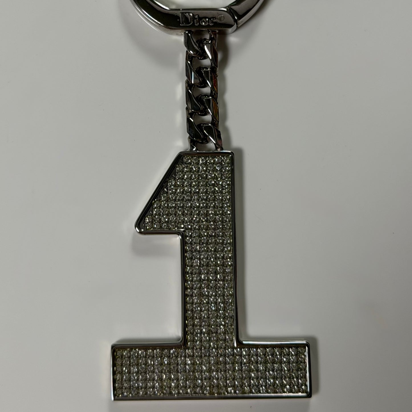 CHRISTIAN DIOR Vintage Crystal Pavé “1” Charm Key Ring