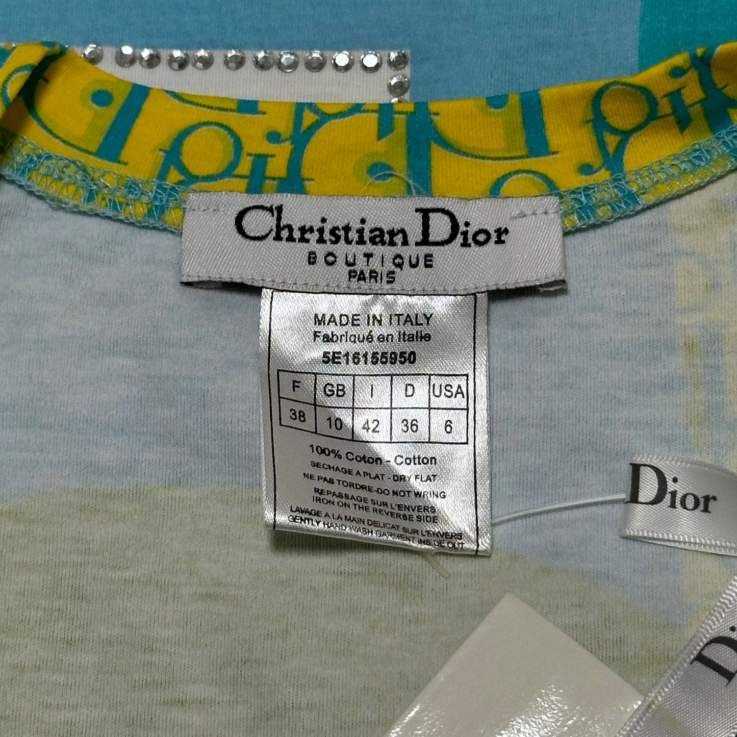 CHRISTIAN DIOR Spring Summer 2005 Trotter Patchwork Print Swarovski T-Shirt