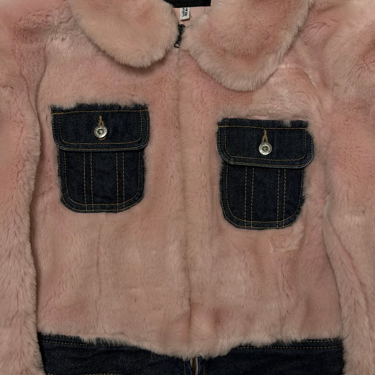 D&G Fall Winter 1999 Pink Fur & Denim Cropped Jacket