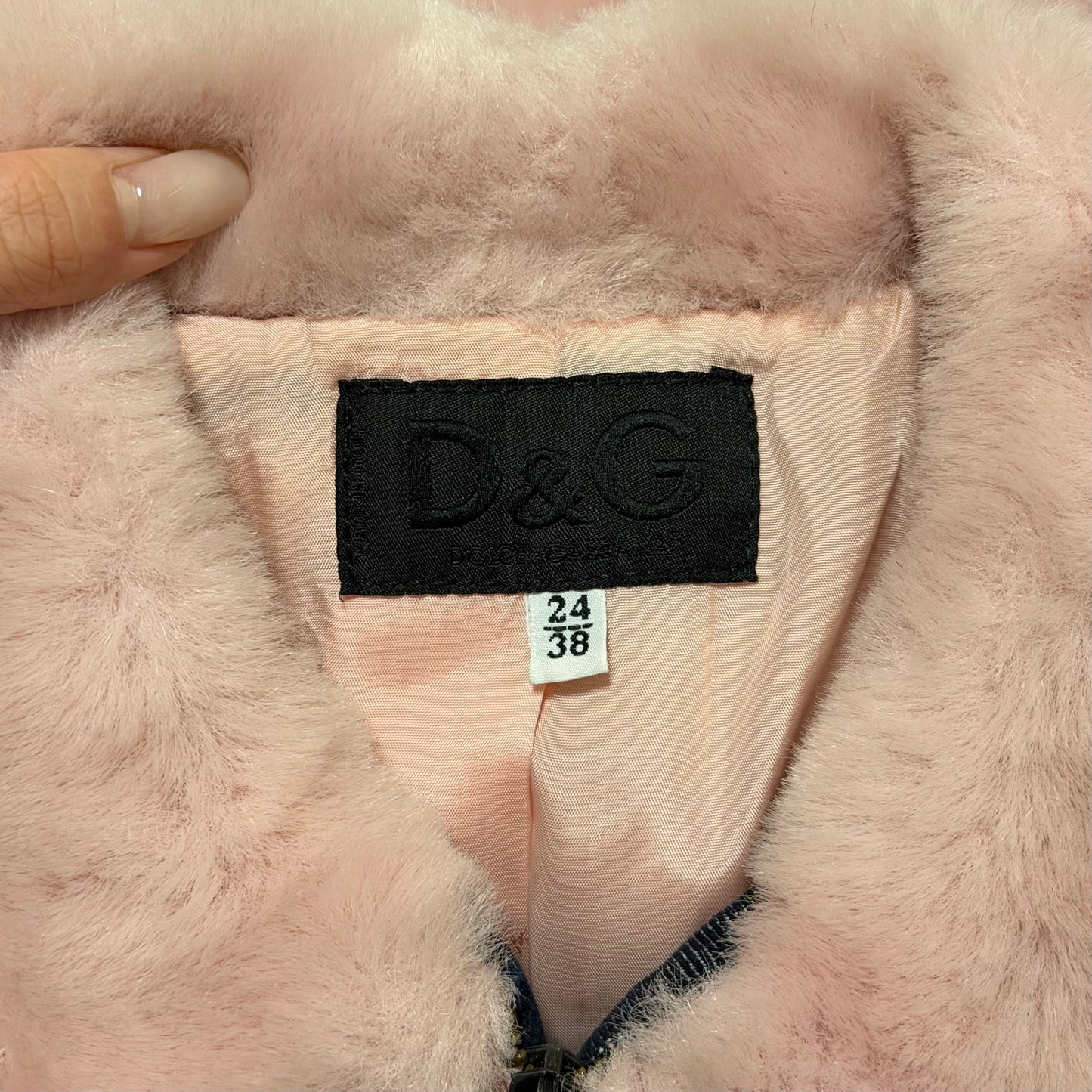 D&G Fall Winter 1999 Pink Fur & Denim Cropped Jacket