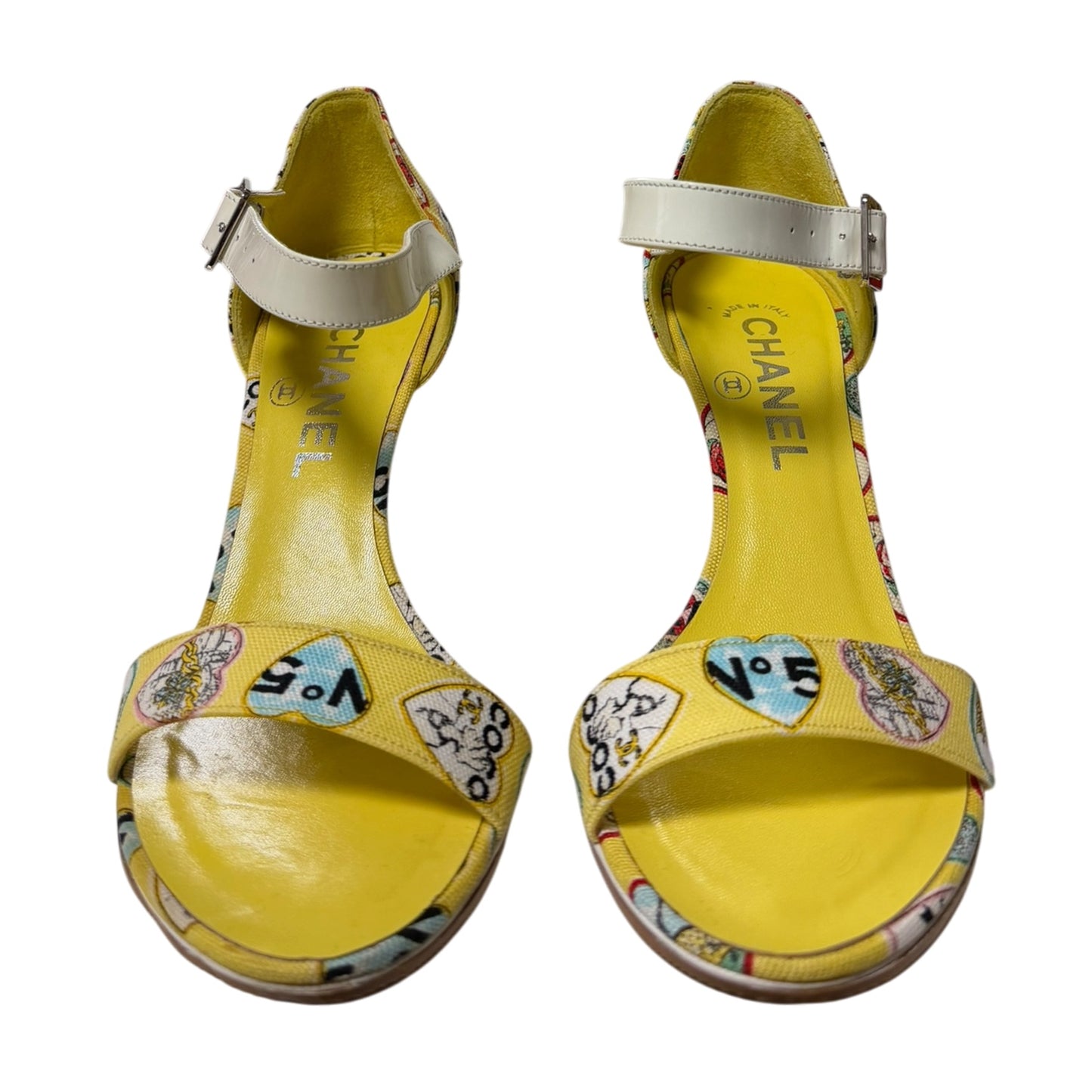 CHANEL Spring 2006 Valentine Heart Print Canvas Sandals