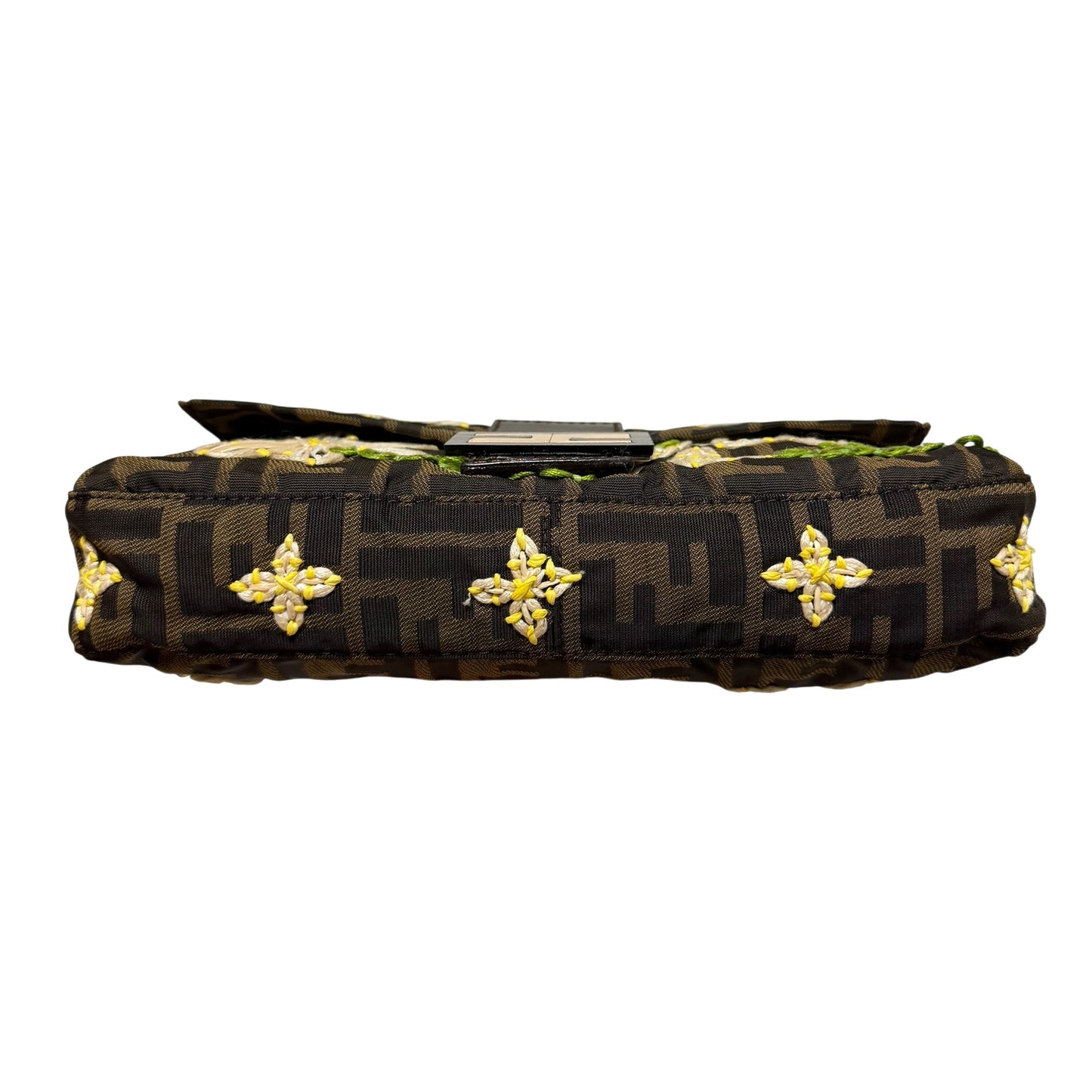 FENDI Vintage Zucca Flower Embroidered Baguette Bag