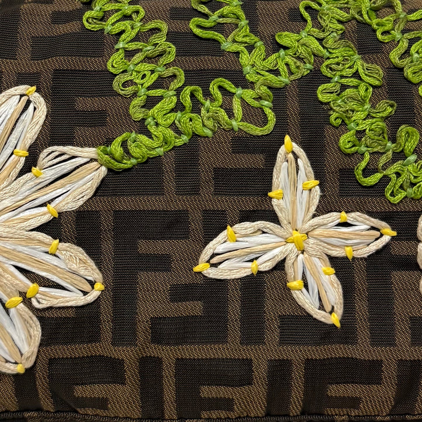 FENDI Vintage Zucca Flower Embroidered Baguette Bag