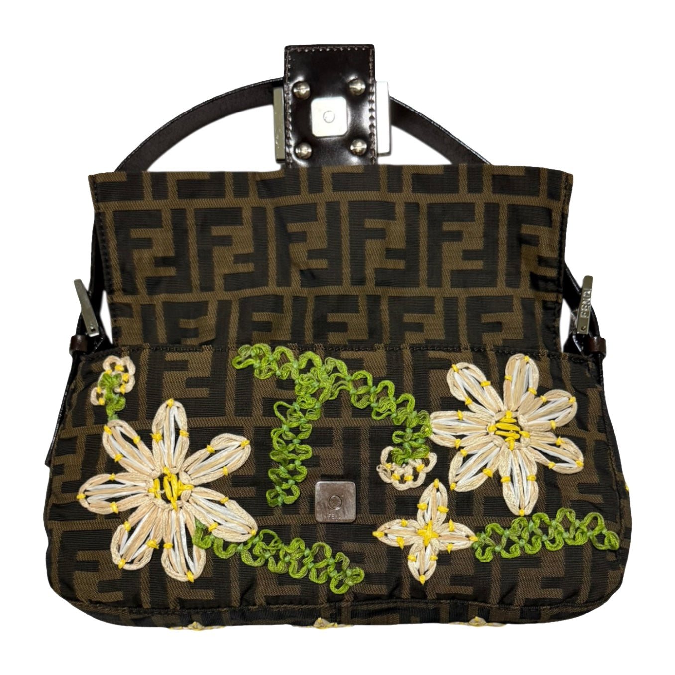 FENDI Vintage Zucca Flower Embroidered Baguette Bag