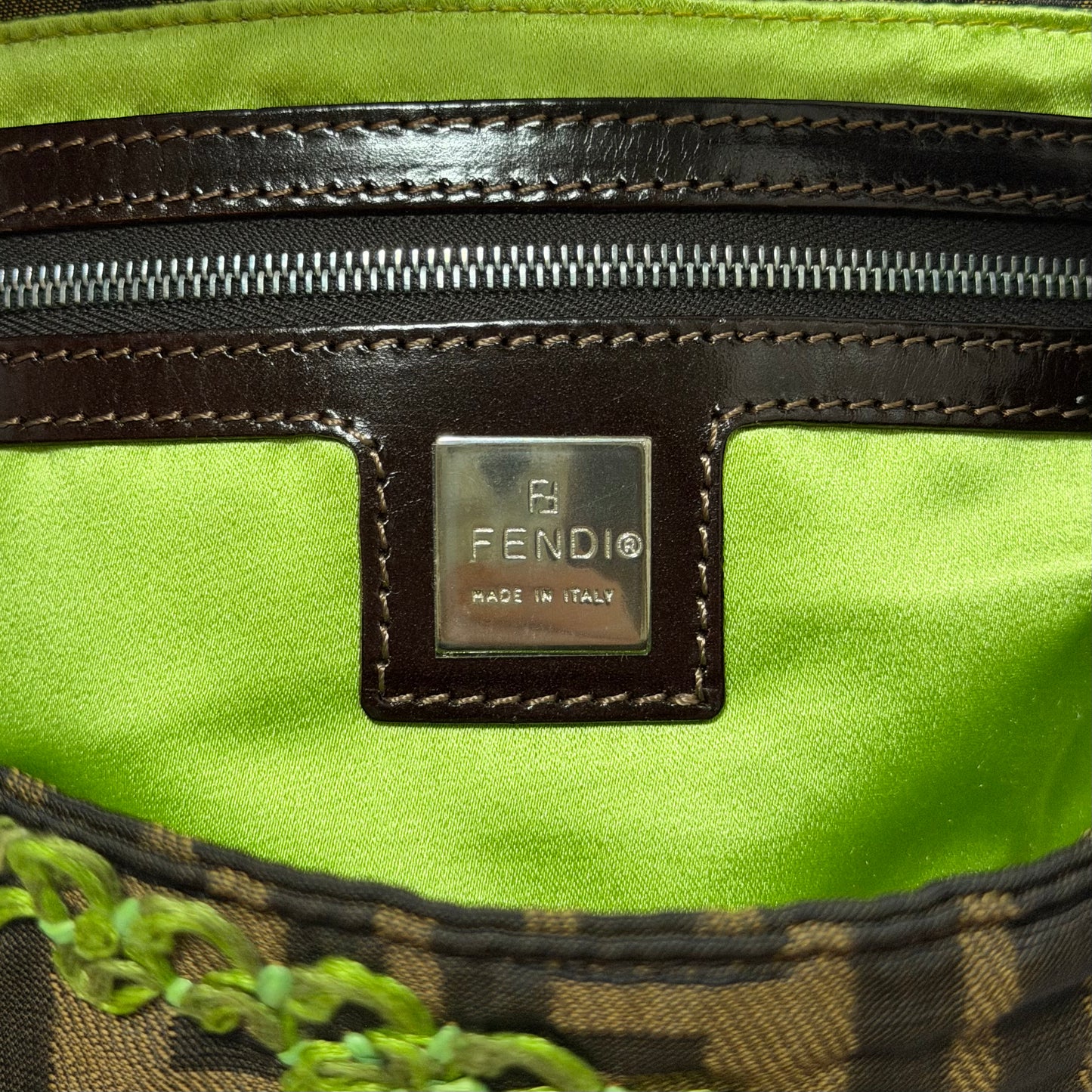 FENDI Vintage Zucca Flower Embroidered Baguette Bag
