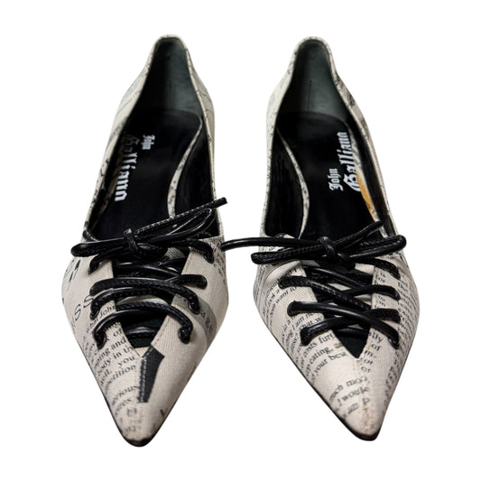 JOHN GALLIANO 2005 Galliano Gazette Newspaper Print Lace-Up Pointed Pumps
