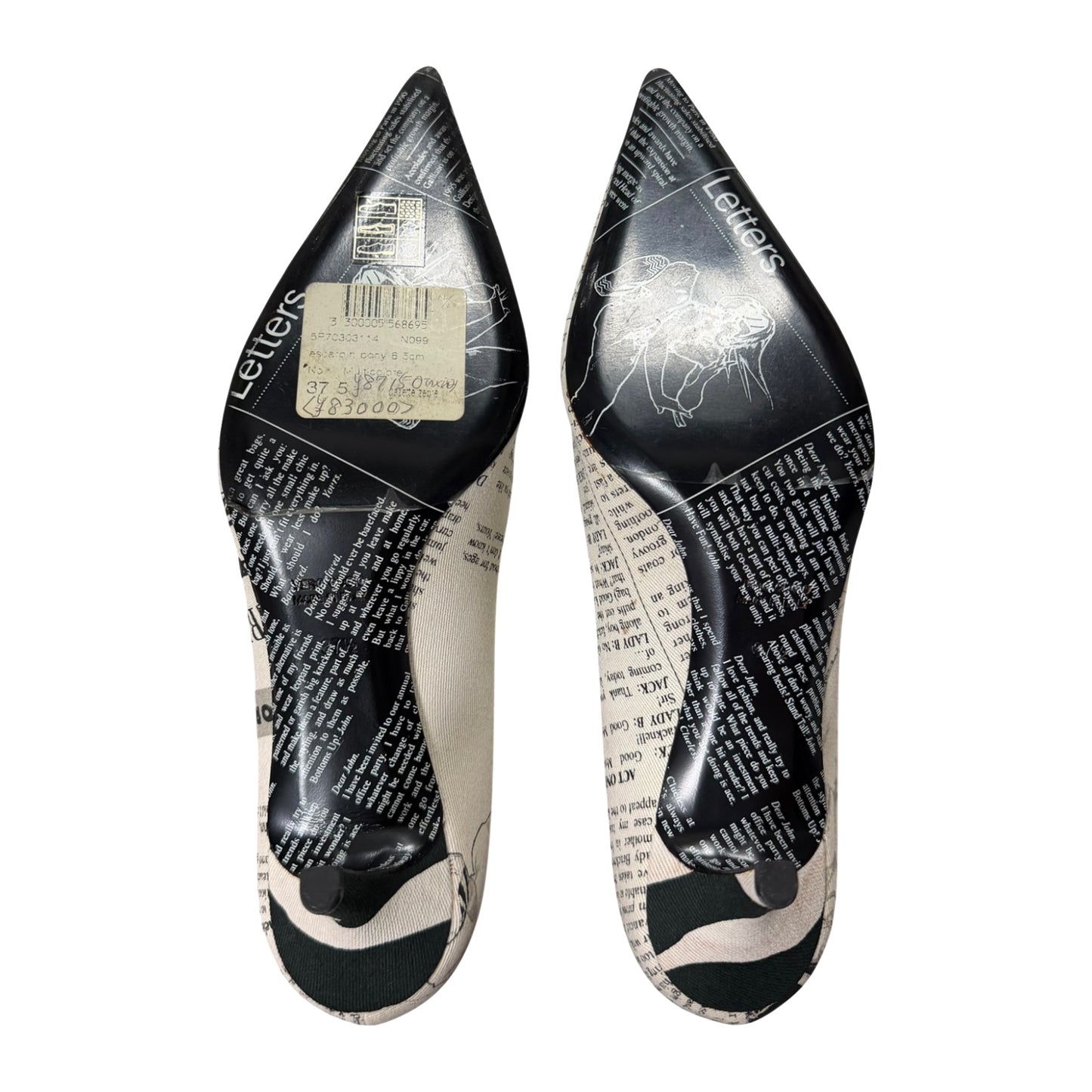 JOHN GALLIANO 2005 Galliano Gazette Newspaper Print Lace-Up Pointed Pumps
