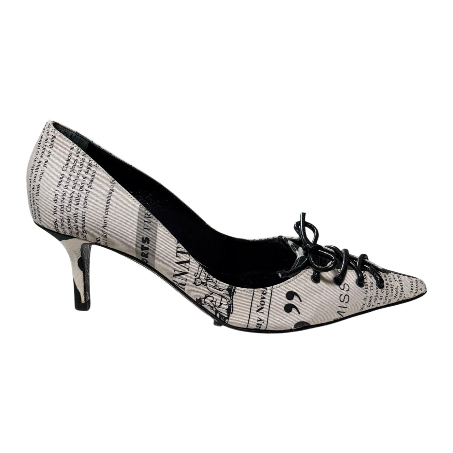 JOHN GALLIANO 2005 Galliano Gazette Newspaper Print Lace-Up Pointed Pumps