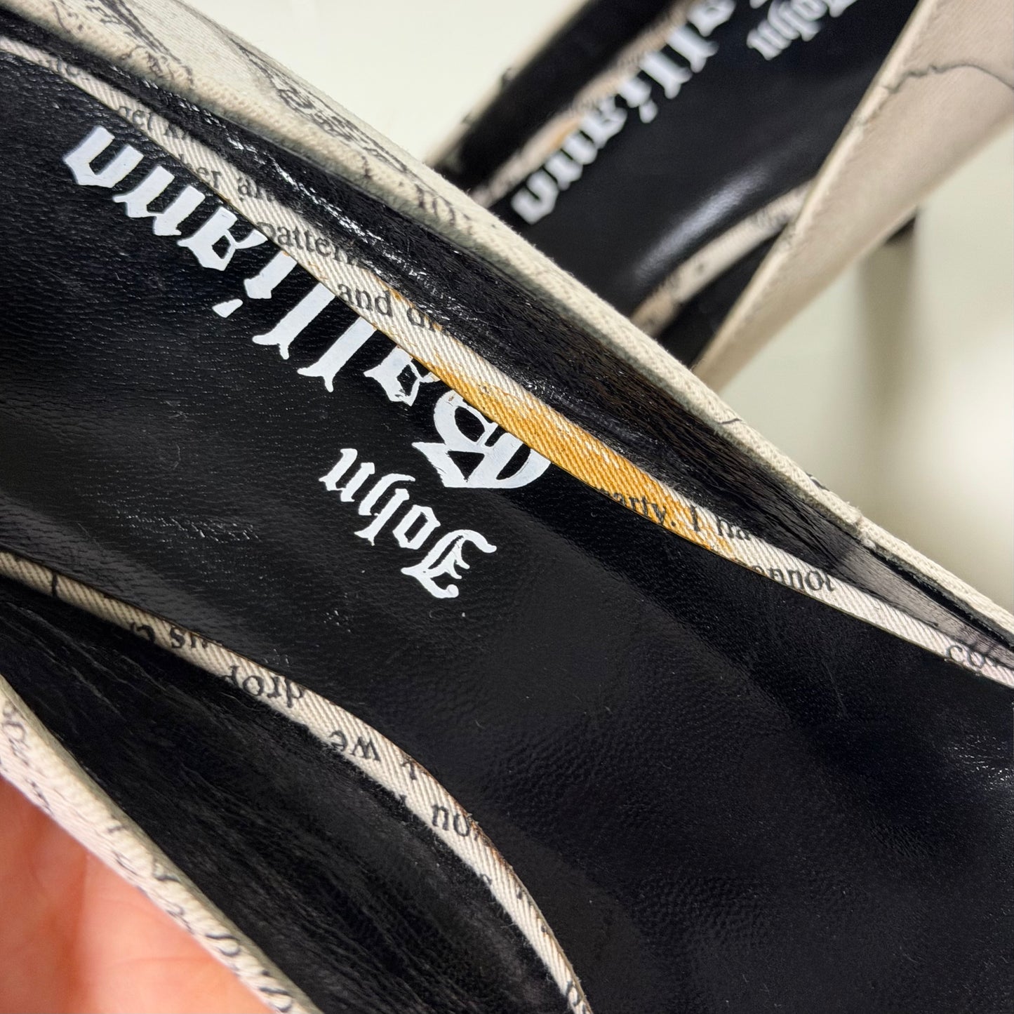 JOHN GALLIANO 2005 Galliano Gazette Newspaper Print Lace-Up Pointed Pumps