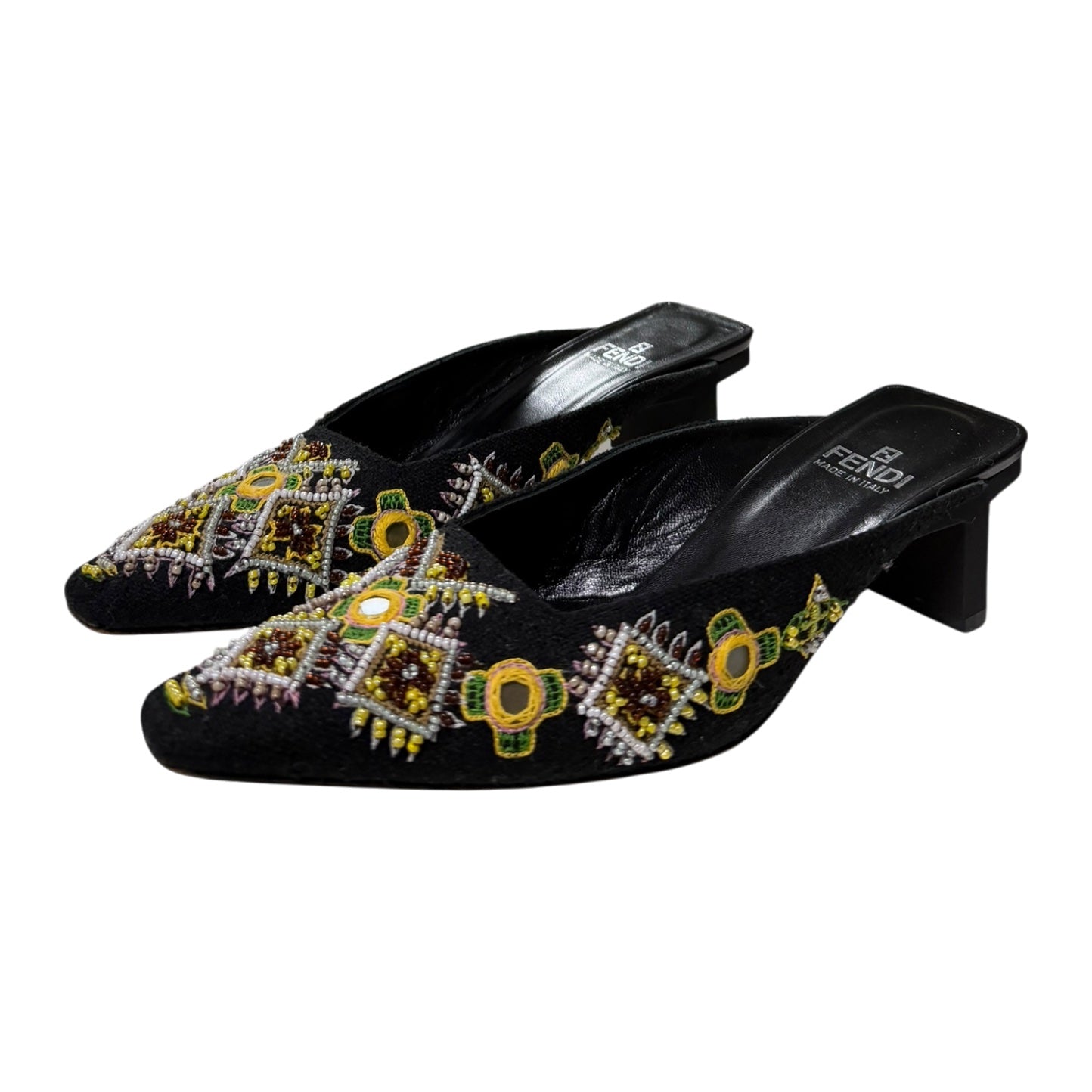 FENDI Vintage Floral Embroidered Beaded Mules
