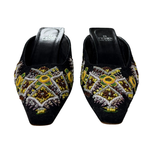 FENDI Vintage Floral Embroidered Beaded Mules