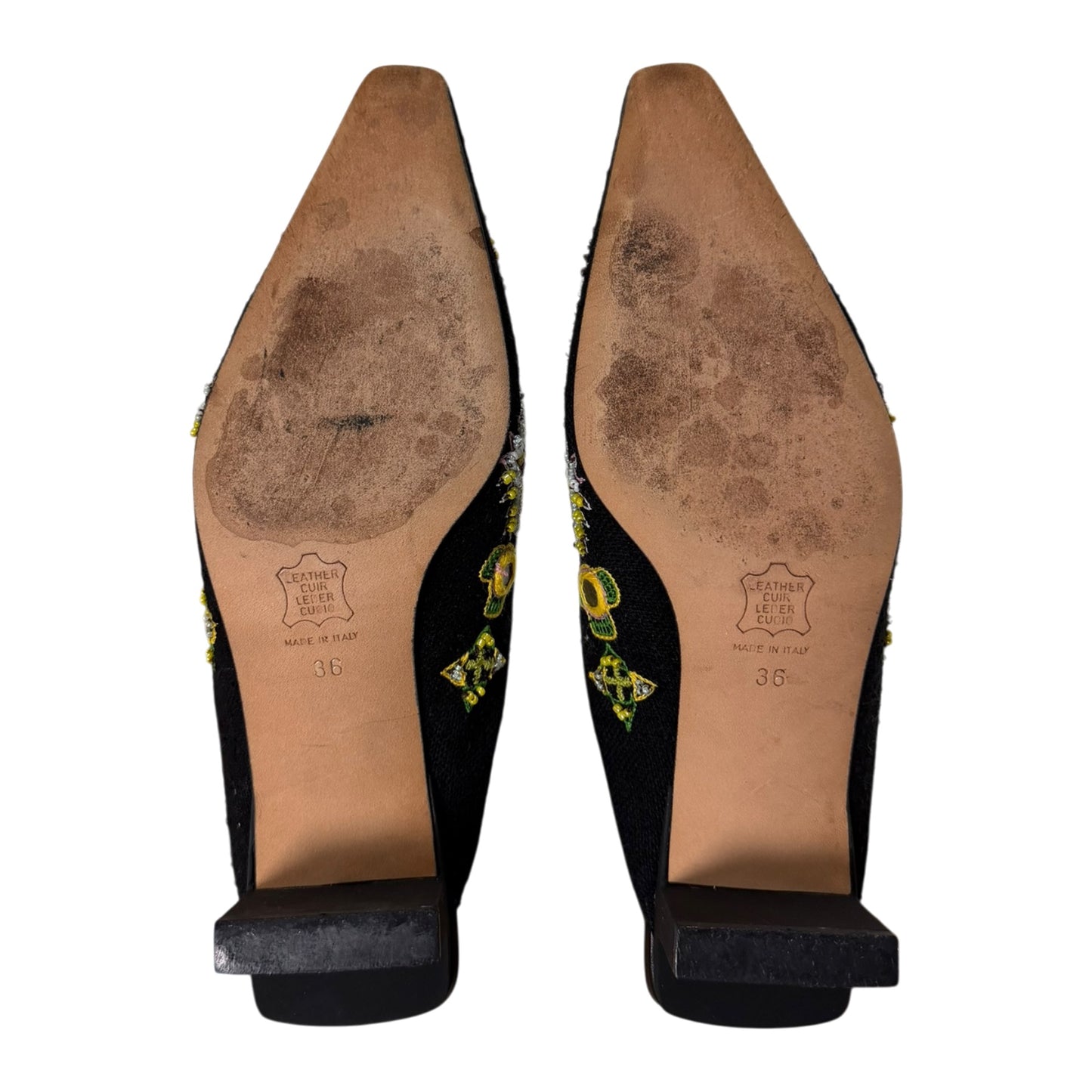 FENDI Vintage Floral Embroidered Beaded Mules