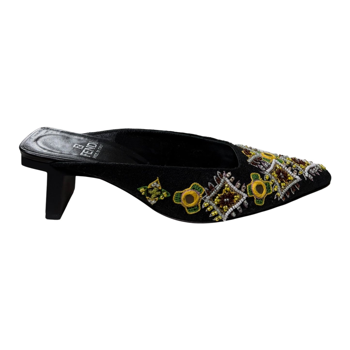 FENDI Vintage Floral Embroidered Beaded Mules