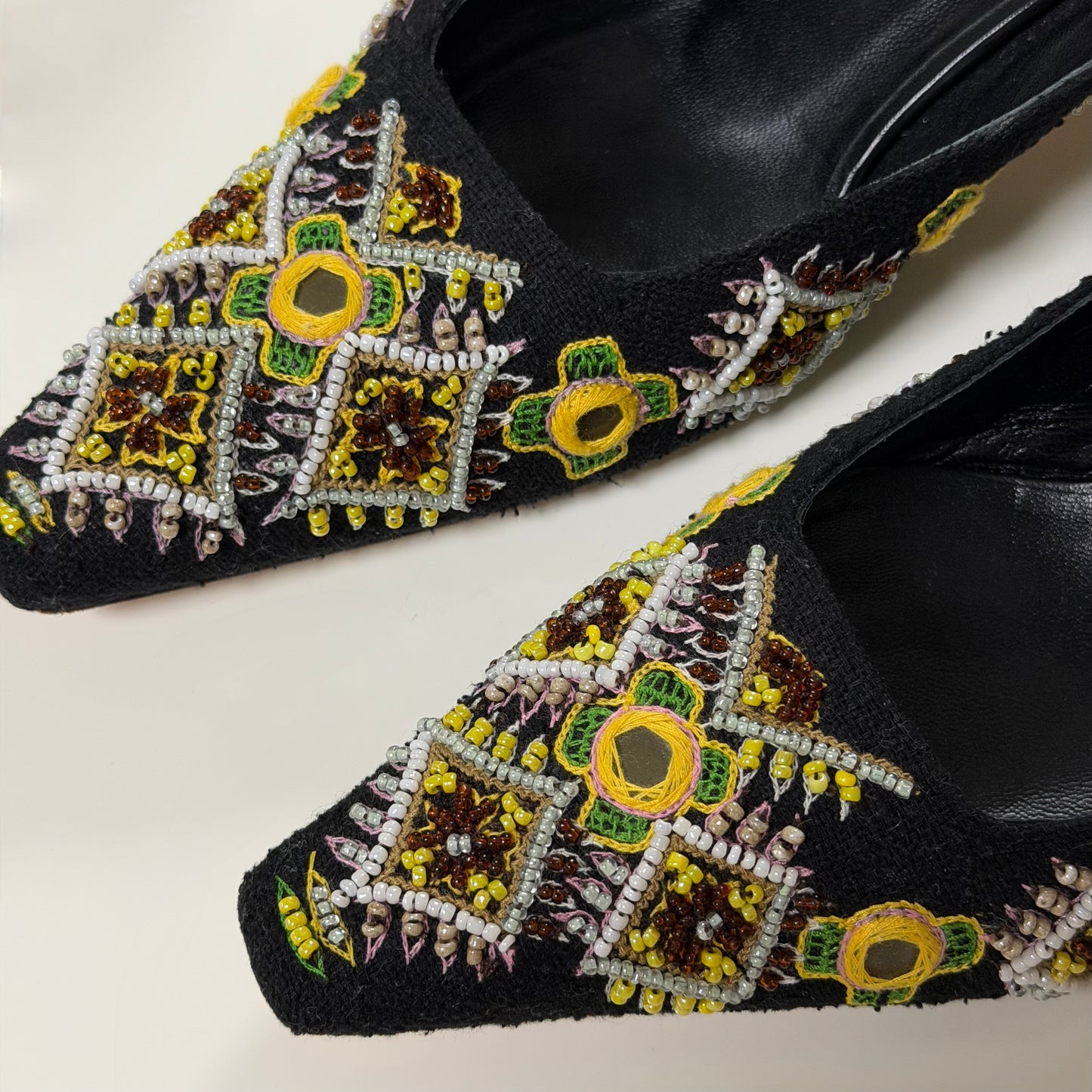 FENDI Vintage Floral Embroidered Beaded Mules