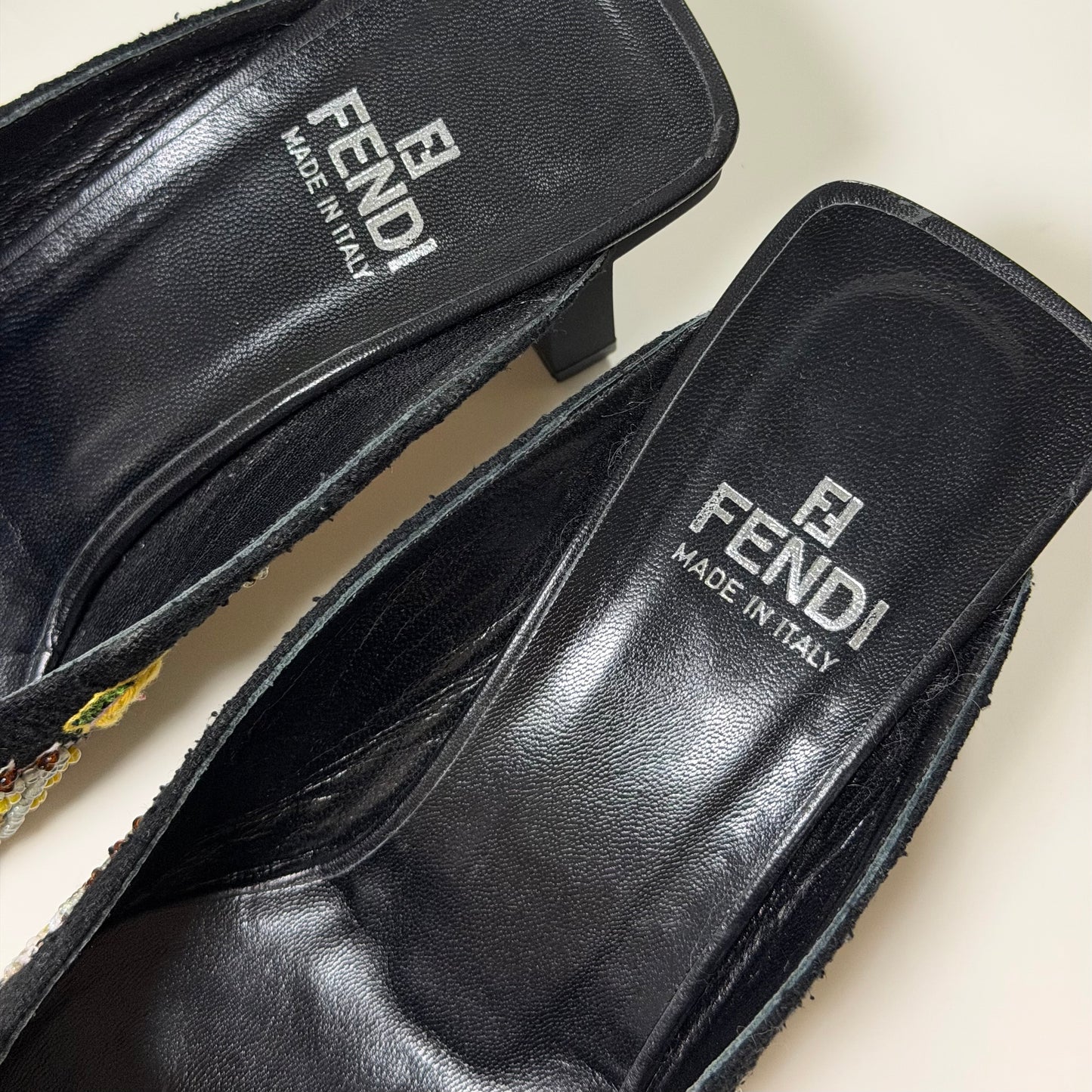 FENDI Vintage Floral Embroidered Beaded Mules