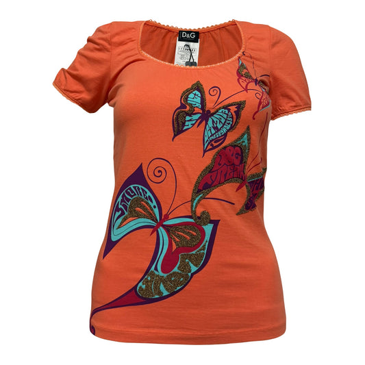 D&G Vintage 2004 Butterfly Embellished Graphic Print T-Shirt