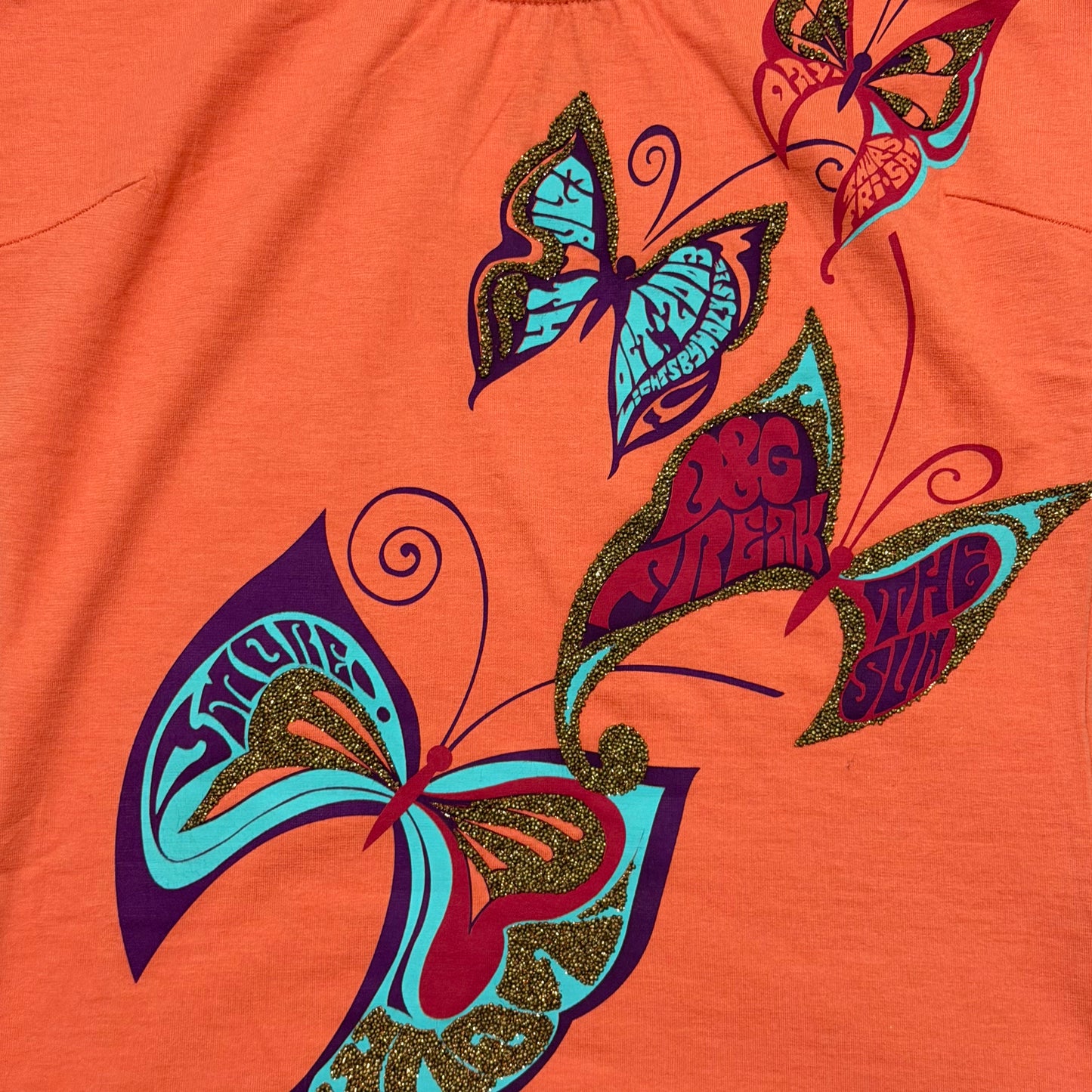 D&G Vintage 2004 Butterfly Embellished Graphic Print T-Shirt