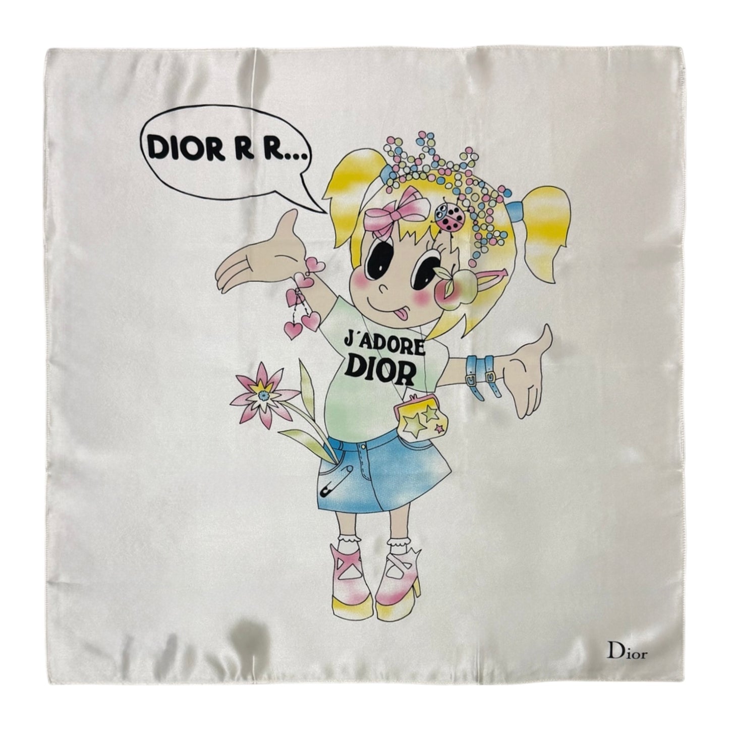 CHRISTIAN DIOR Spring Summer 2005 "J'ADORE DIOR" Cartoon Girl Silk Scarf