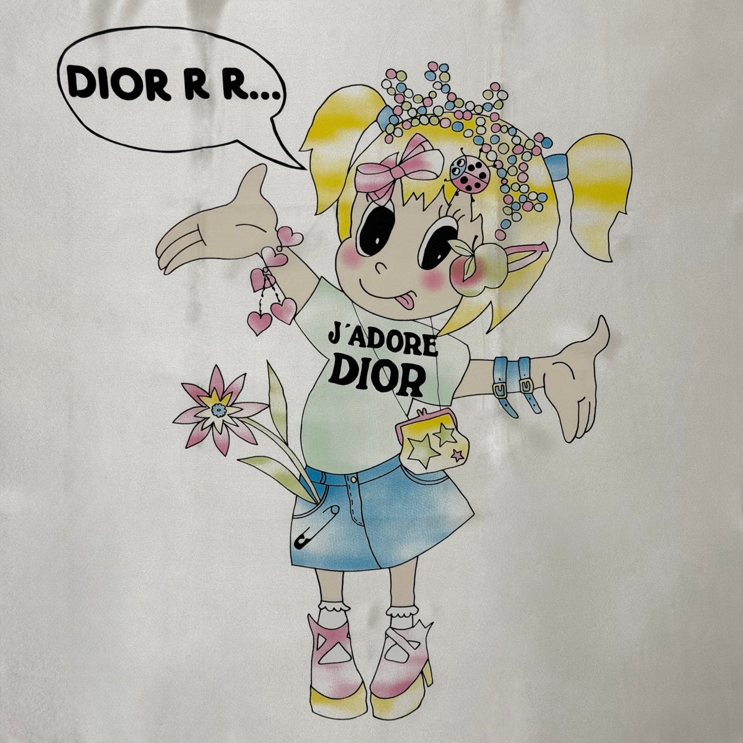CHRISTIAN DIOR Spring Summer 2005 "J'ADORE DIOR" Cartoon Girl Silk Scarf