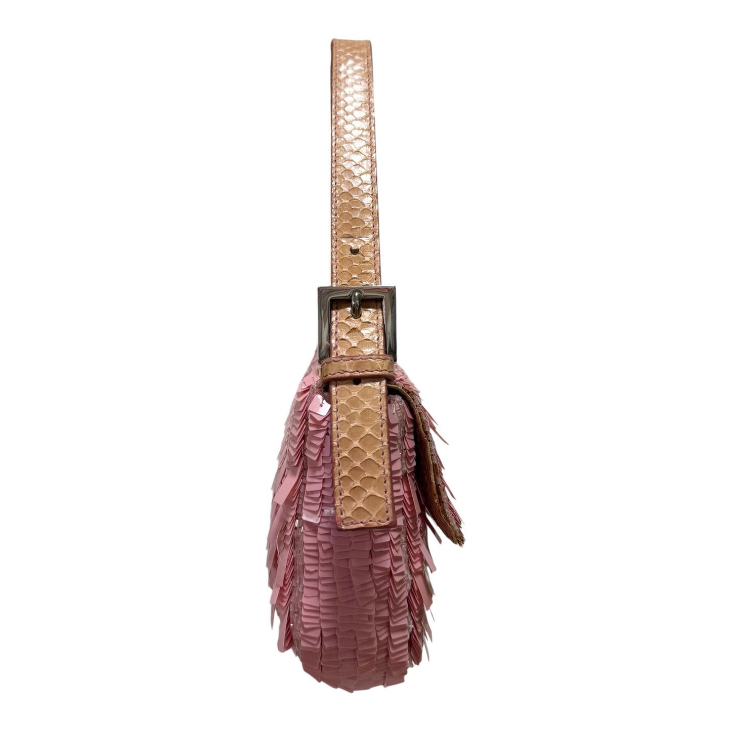 FENDI 1998 Vintage Pink Rectangular Sequin Baguette with Python Trim