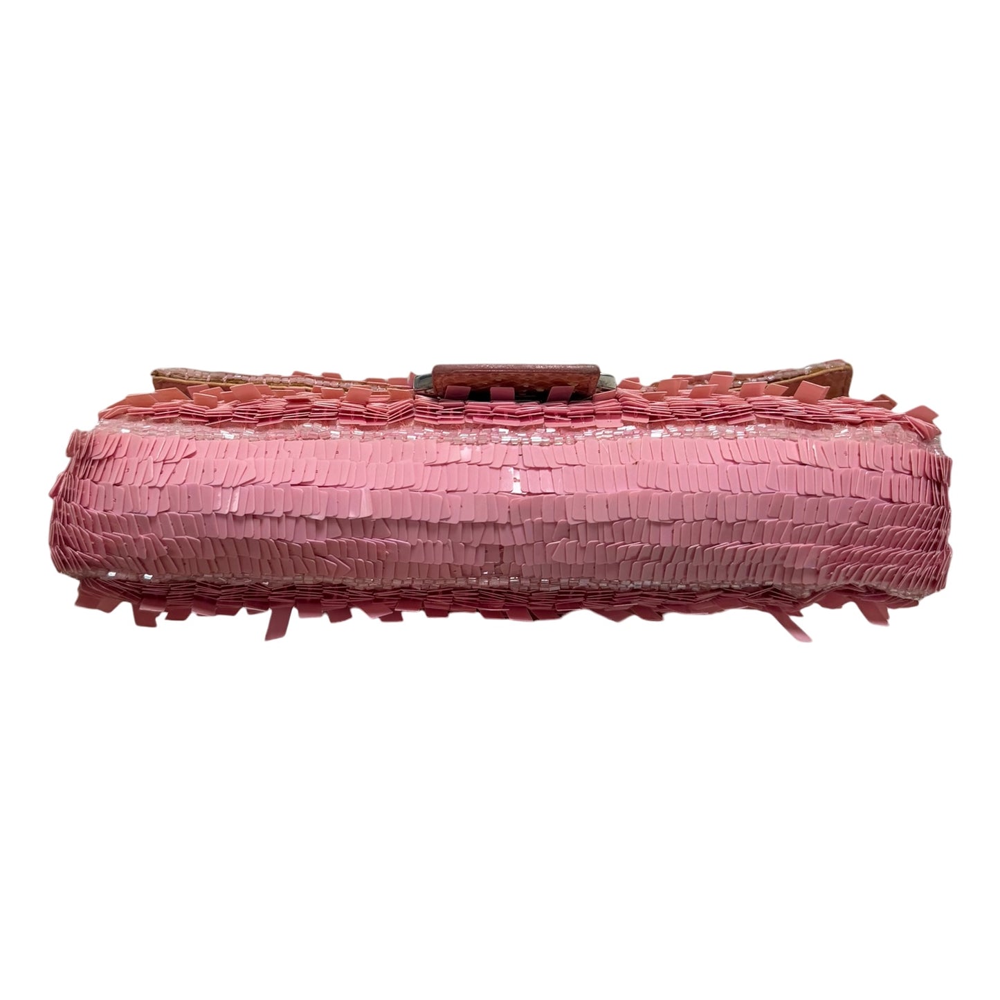 FENDI 1998 Vintage Pink Rectangular Sequin Baguette with Python Trim