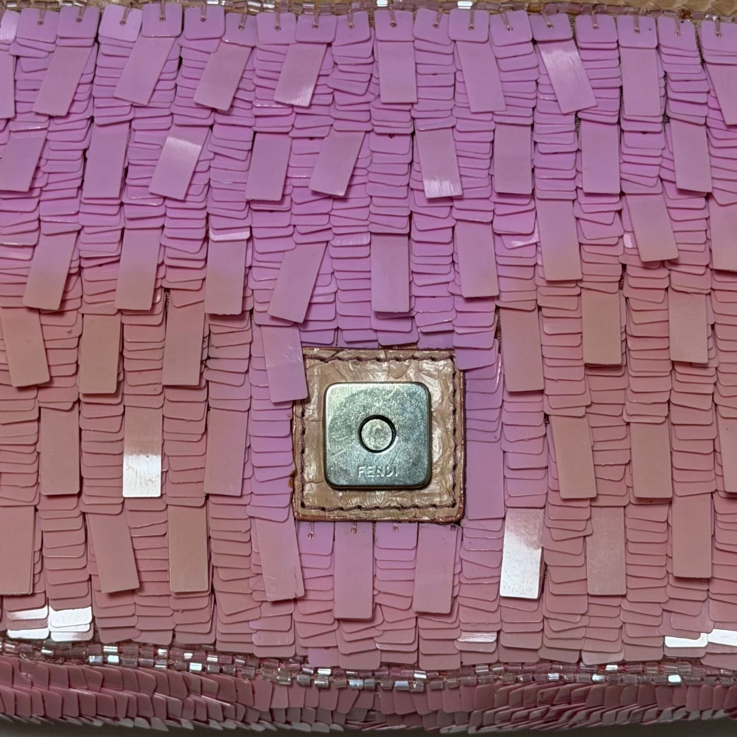 FENDI 1998 Vintage Pink Rectangular Sequin Baguette with Python Trim
