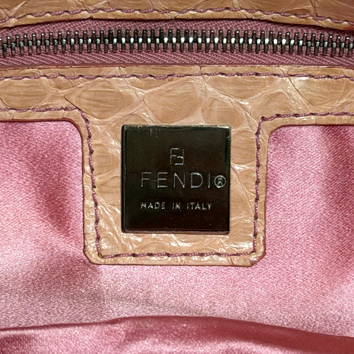 FENDI 1998 Vintage Pink Rectangular Sequin Baguette with Python Trim