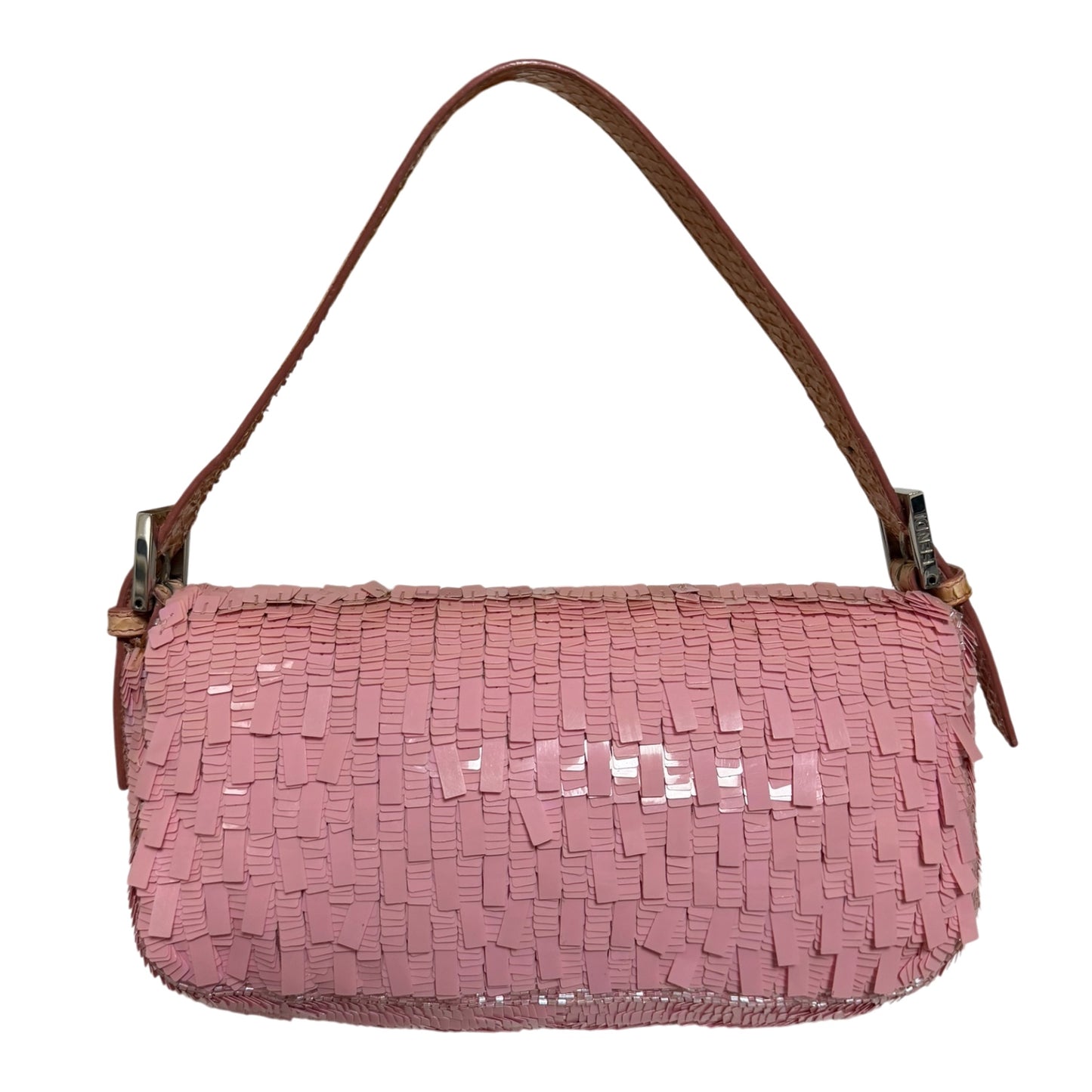 FENDI 1998 Vintage Pink Rectangular Sequin Baguette with Python Trim