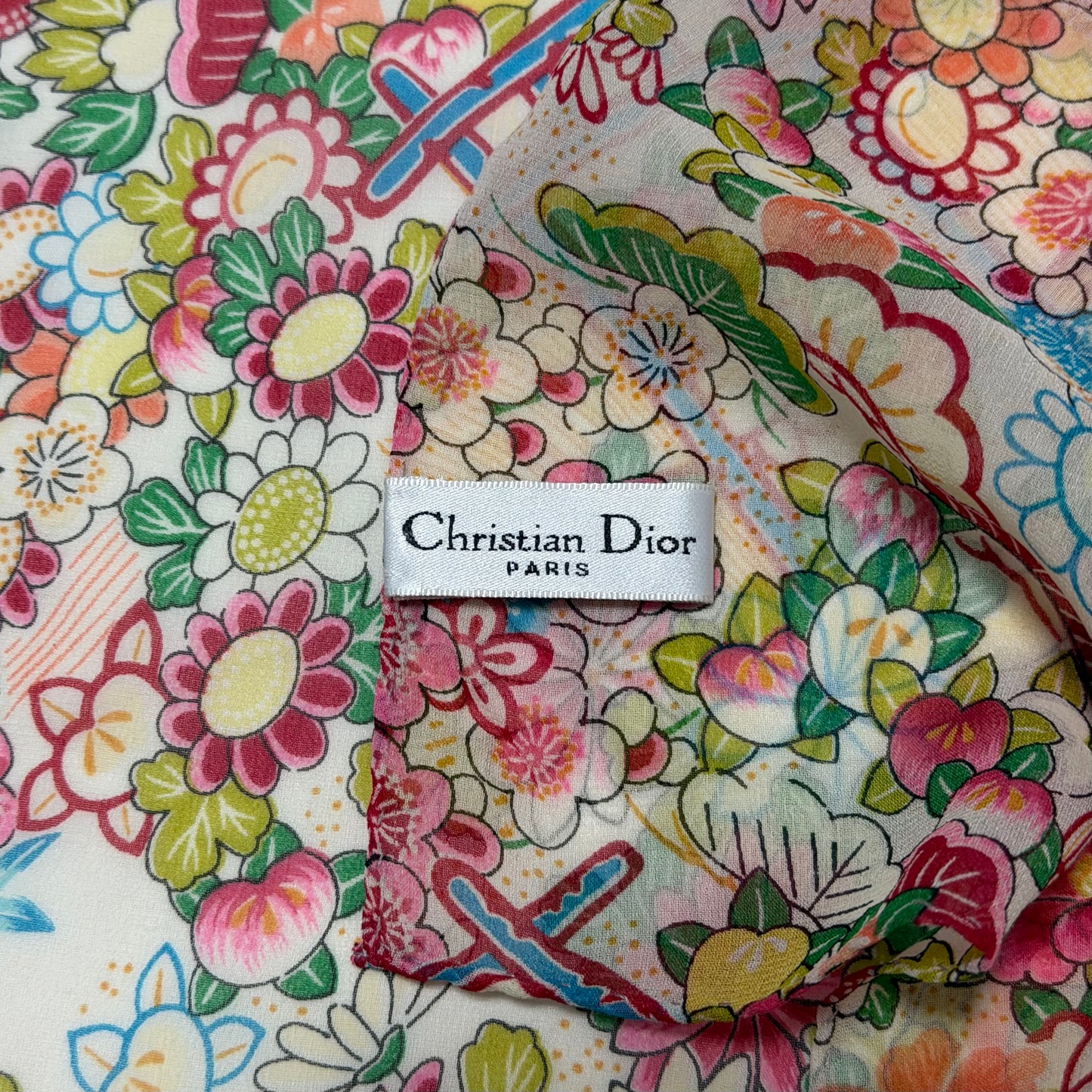 CHRISTIAN DIOR Spring Summer 2002 Japanese Floral Print Silk Chiffon Scarf