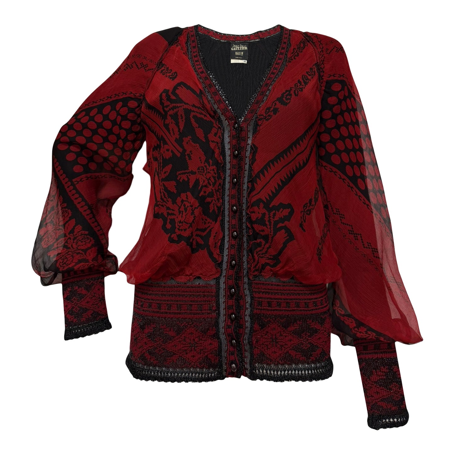 JEAN PAUL GAULTIER Vintage Silk Chiffon Knit Button-Up Cardigan