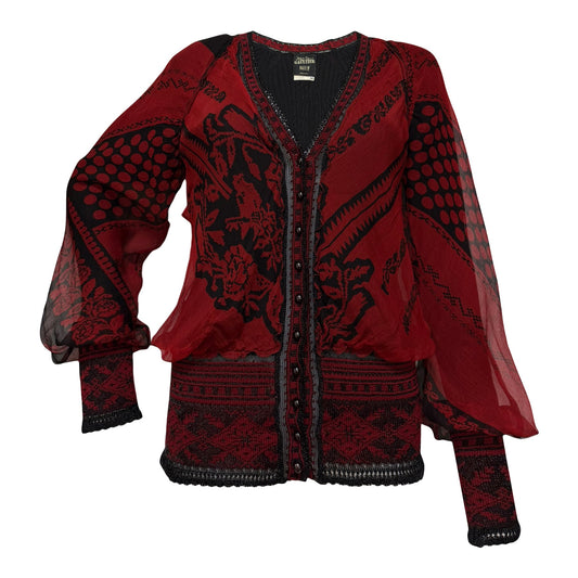 JEAN PAUL GAULTIER Vintage Silk Chiffon Knit Button-Up Cardigan