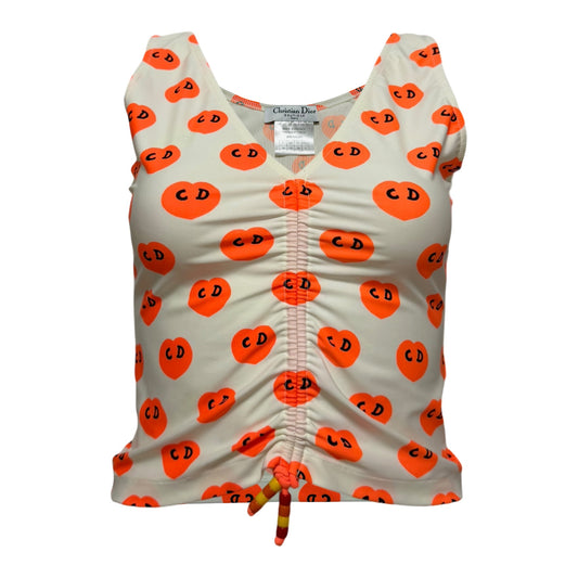 CHRISTIAN DIOR Spring Summer 2002 CD Logo Heart Print Ruched Tank Top