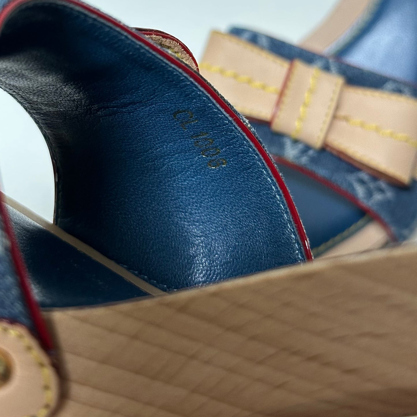 LOUIS VUITTON Monogram Denim Leather Bow Slide Platform Sandals