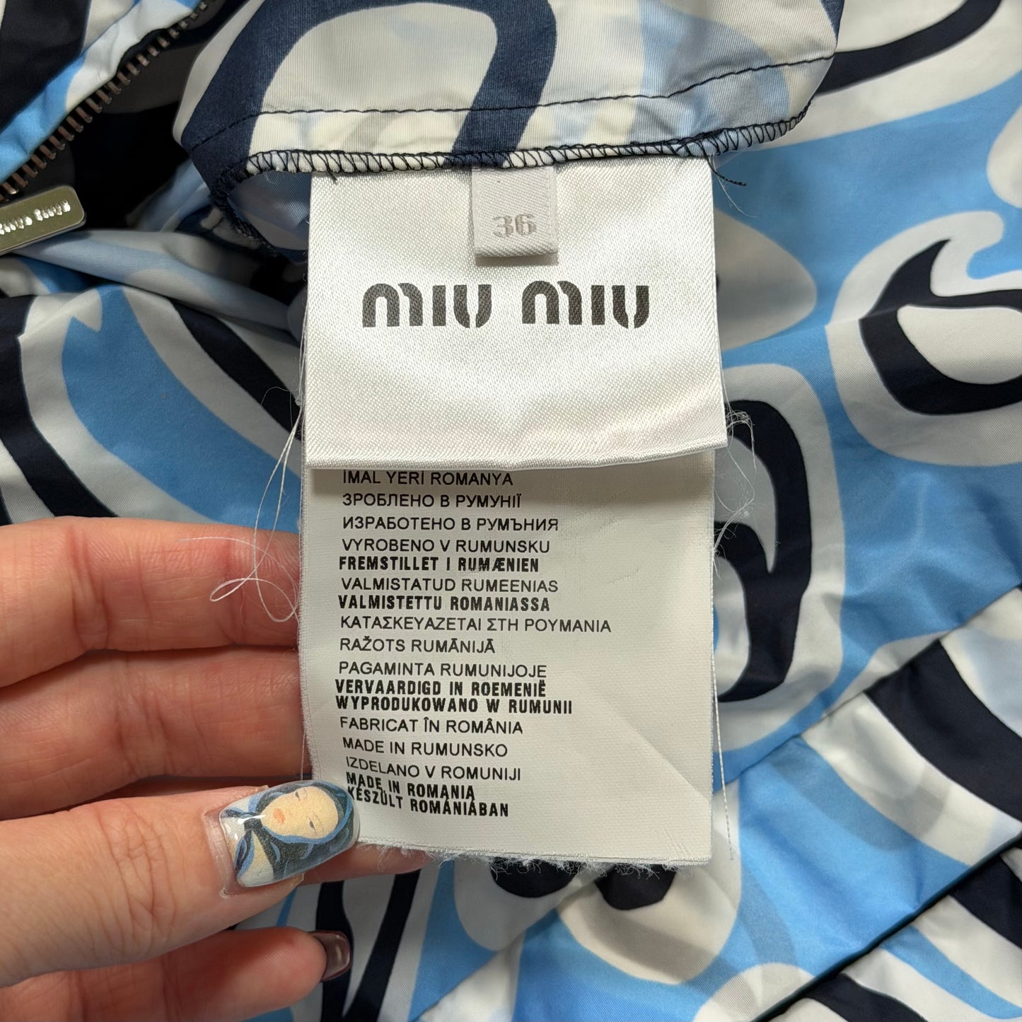 MIU MIU 2015 Cruise Collection Nylon Abstract Swirl Print Hooded Zip-Up Jacket