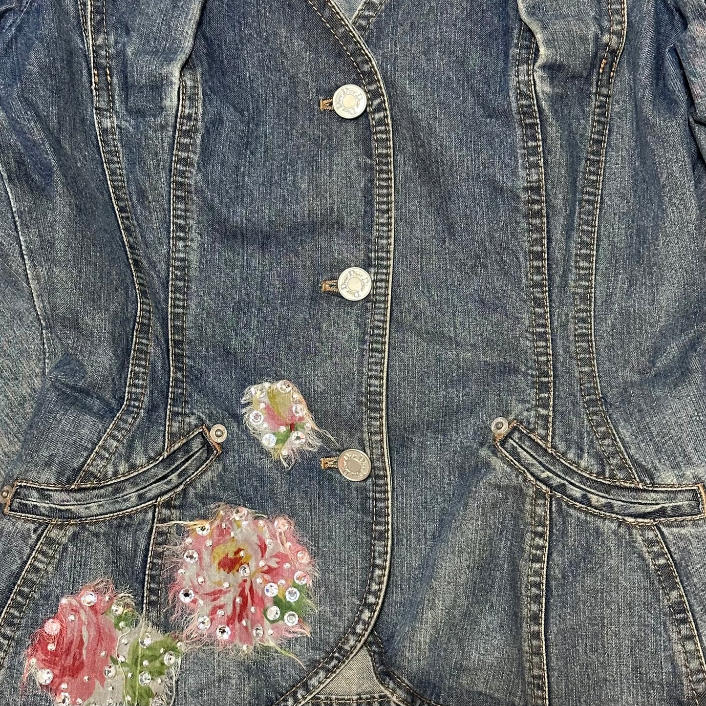 CHRISTIAN DIOR Spring Summer 2005 Floral Embellished Denim Bar Jacket