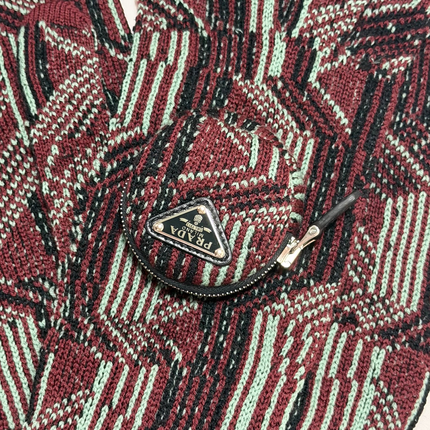 PRADA Fall Winter 2021 Long Jacquard Wool Gloves with Circle Zip Pouch