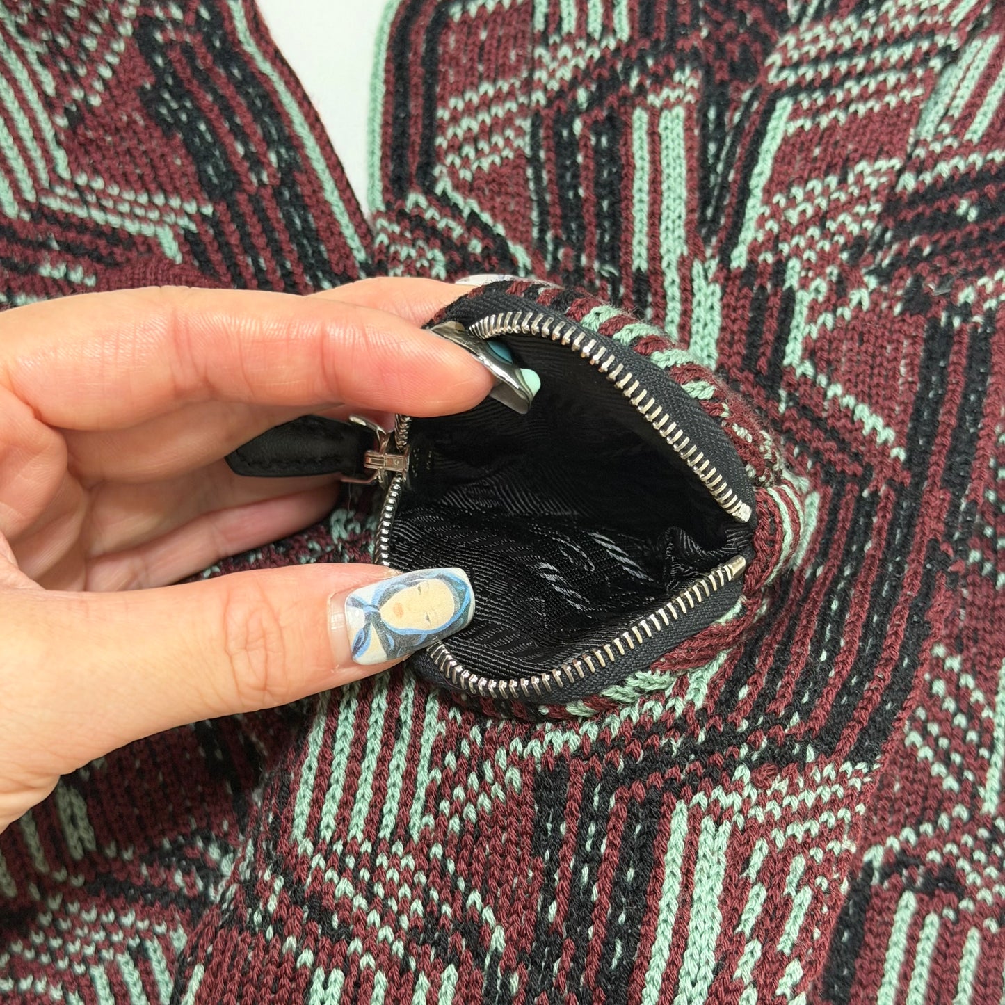 PRADA Fall Winter 2021 Long Jacquard Wool Gloves with Circle Zip Pouch