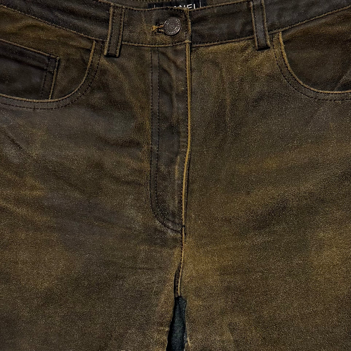 CHANEL Fall Winter 2000 Leather × Denim Hybrid Shorts