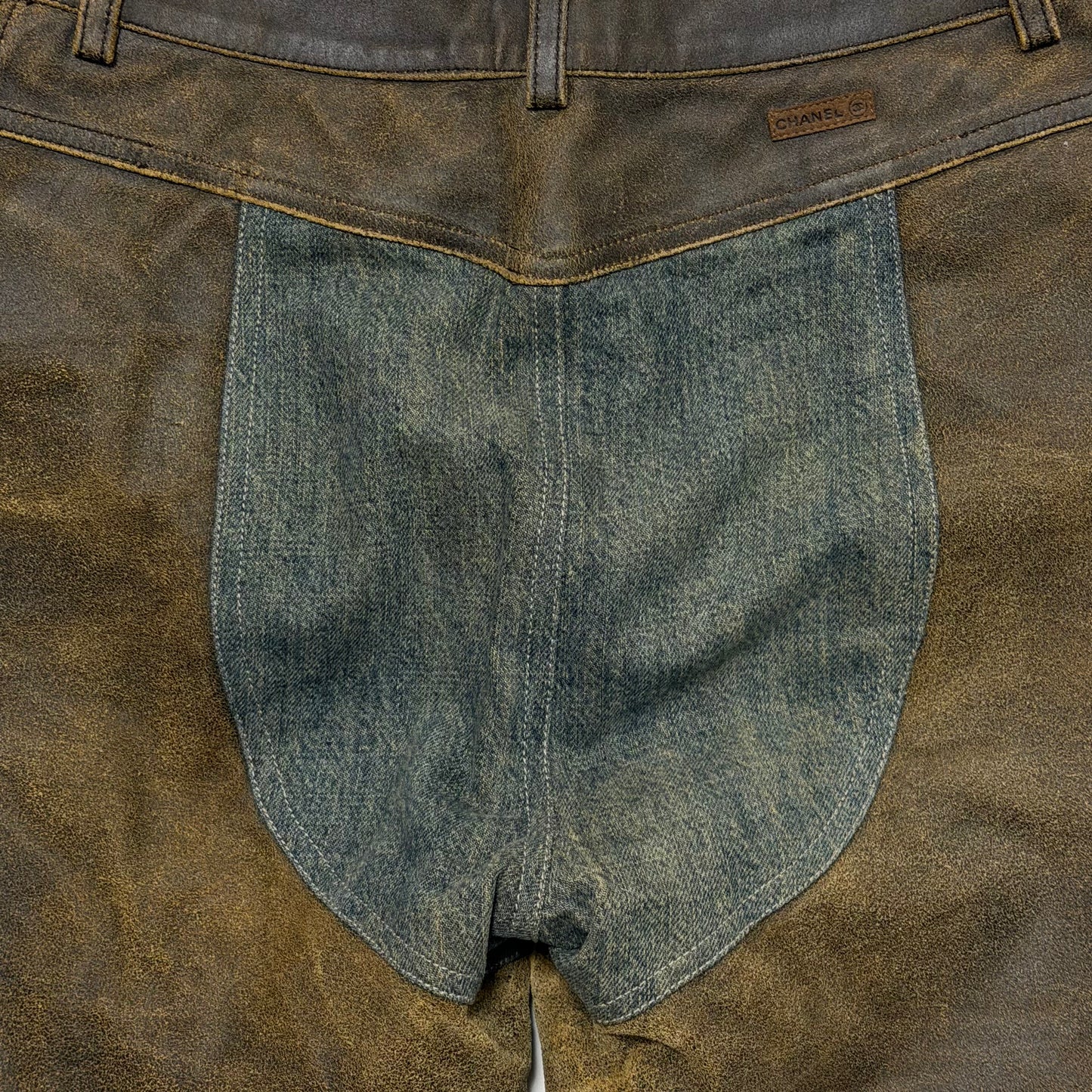 CHANEL Fall Winter 2000 Leather × Denim Hybrid Shorts