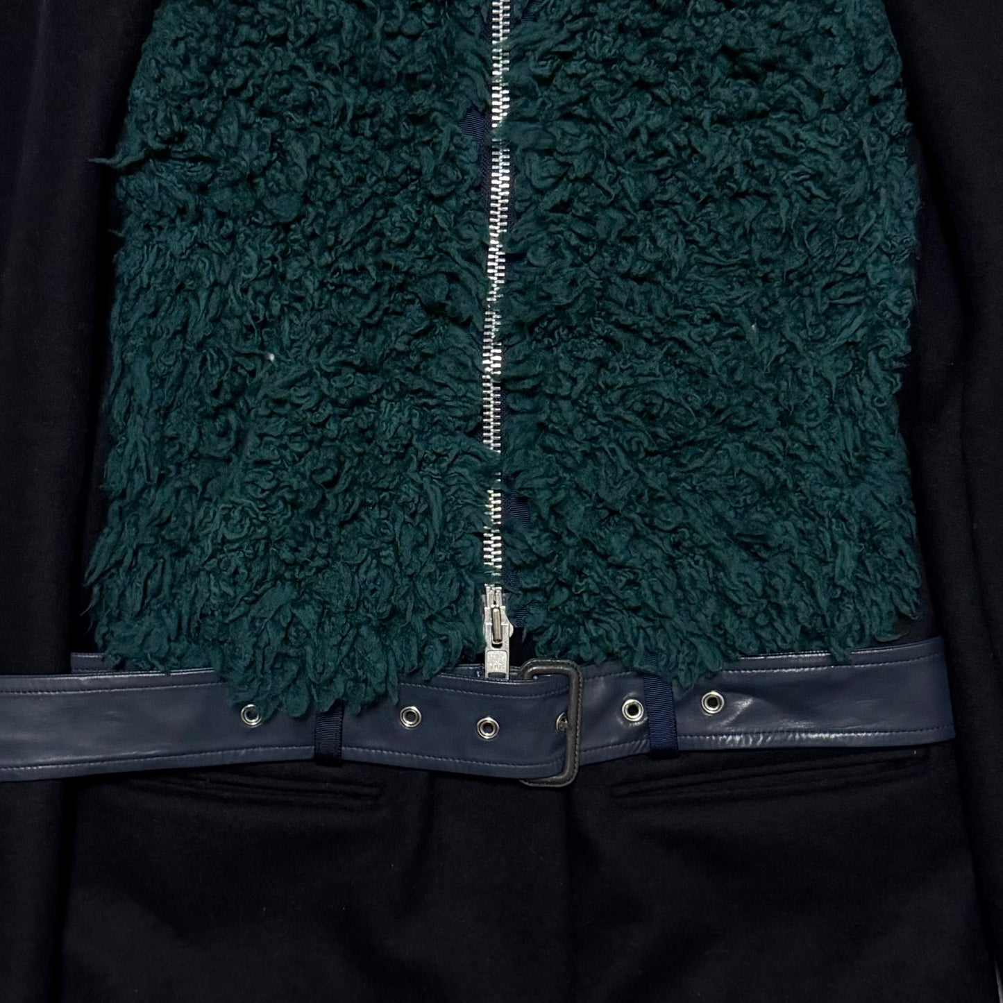 SACAI Fall Winter 2013 Shearling Vest Layered Knee-Length Coat