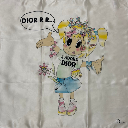 CHRISTIAN DIOR Spring 2005 "J'ADORE DIOR" Cartoon Girl Silk Scarf