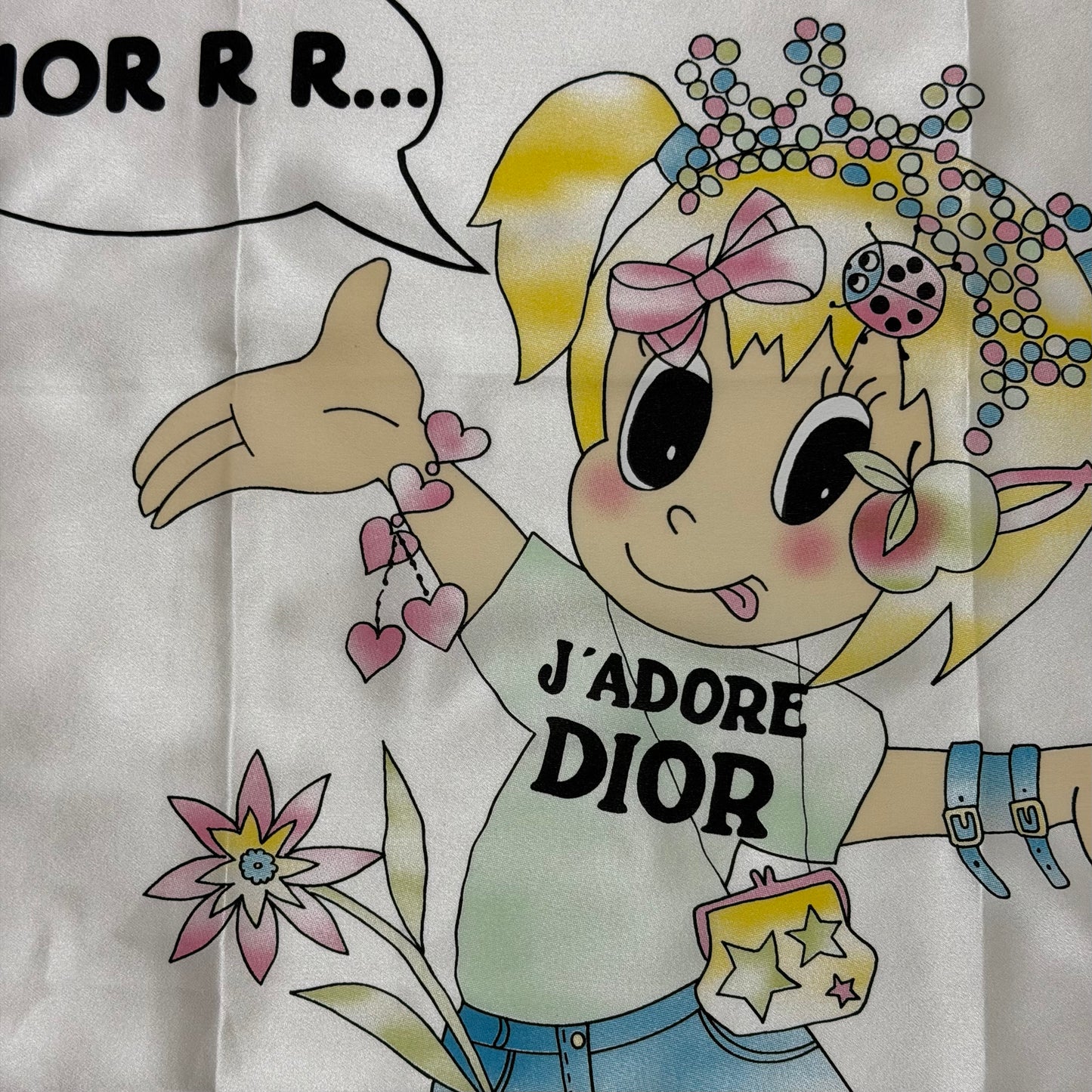 CHRISTIAN DIOR Spring 2005 "J'ADORE DIOR" Cartoon Girl Silk Scarf