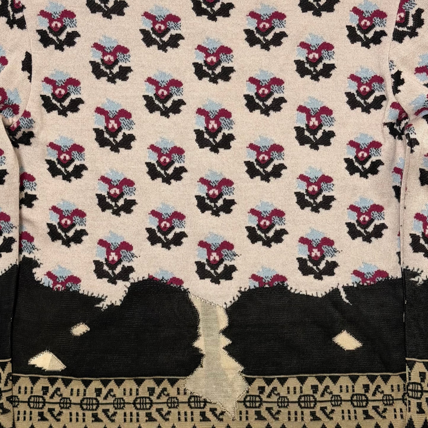 CHANEL Fall Winter 2003 Floral Motif Knit Cardigan with Fringe-Trimmed Sleeves