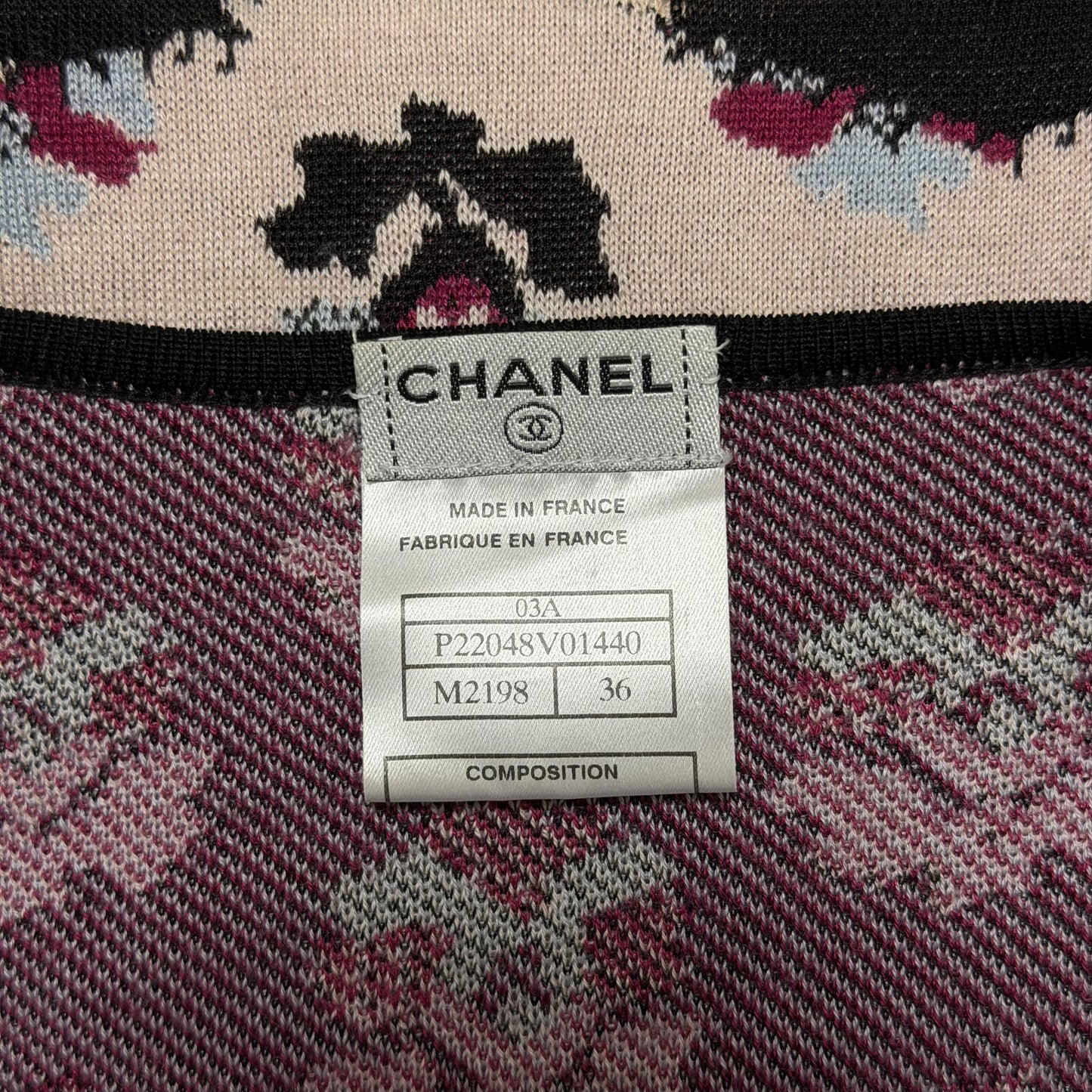 CHANEL Fall Winter 2003 Floral Motif Knit Cardigan with Fringe-Trimmed Sleeves