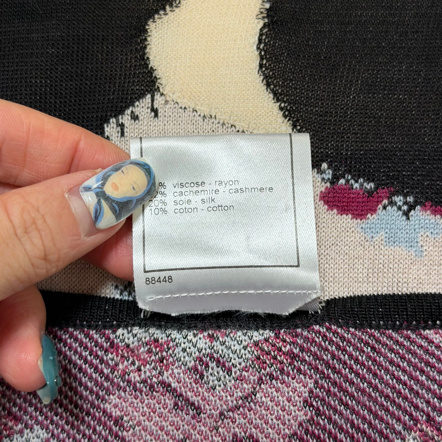 CHANEL Fall Winter 2003 Floral Motif Knit Cardigan with Fringe-Trimmed Sleeves